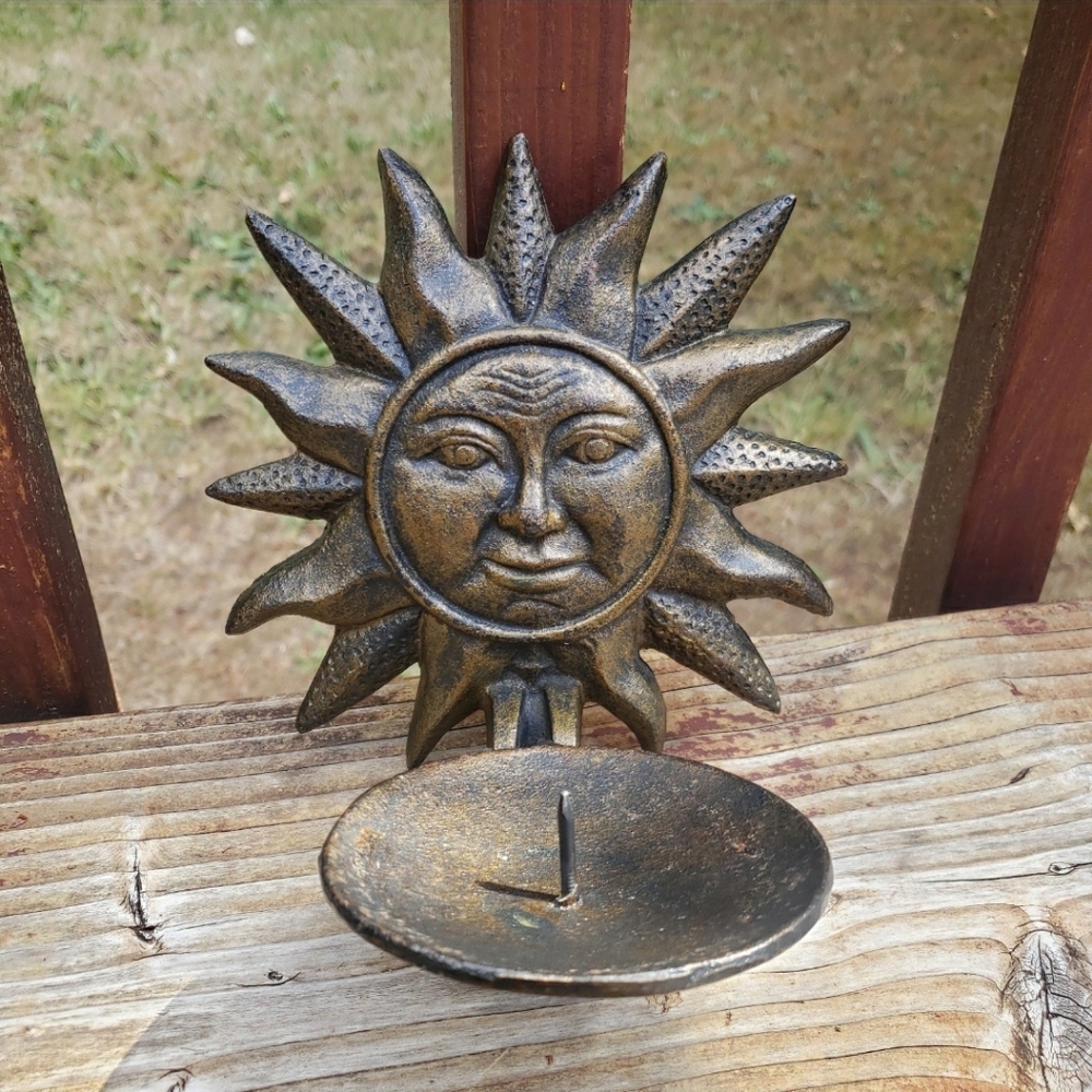 Vintage 90s Sun Pillar Candle Holder - Hangs On Wall - Heavy Metal